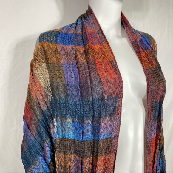 Dark Blues & Orange Chevron Plaid Long Tassel Scarf - Picture 5 of 5